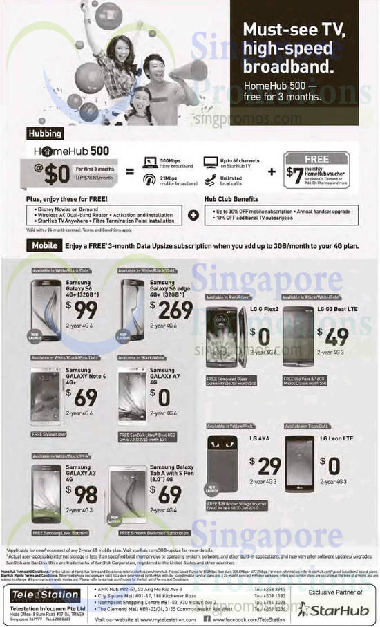 Telestation Samsung Galaxy S6, S6 Edge, Note 4, A7, A3, Tab A, LG G Flex2, G3 Beat, AKA, Leon