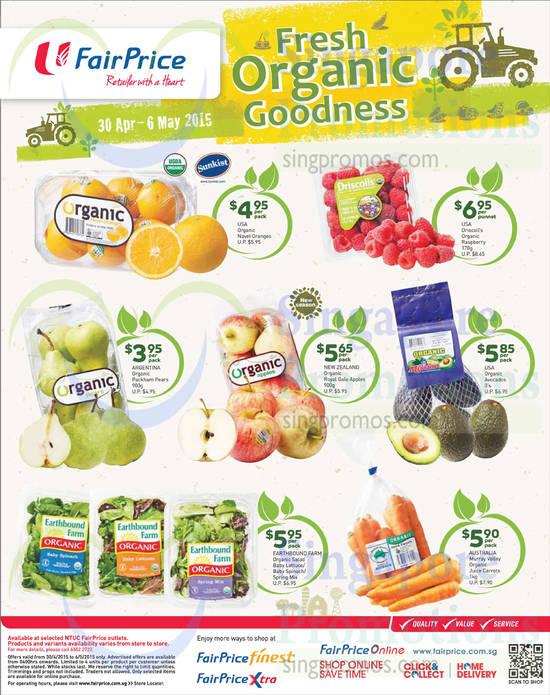 (Till 6 May) Organic Fruits Oranges, Raspberry, Pear, Royal Gala Apple, Avocados, Salads, Juice Carrots