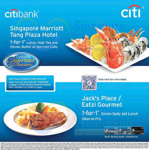 Featured image for (EXPIRED) Marriott Cafe & Jack’s Place / Eatzi Gourmet 1 for 1 Deal For Citibank Cardmembers 14 – 30 Jun 2015