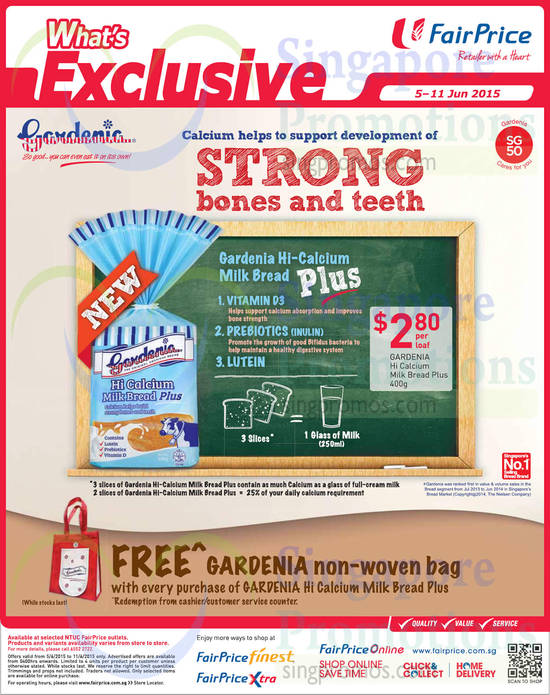 Gardenia Hi Calcium Milk Bread Plus, Free Gardenia Non Woven Bag