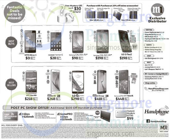Handphone Shop Oppo Mirror 3, Huawei Honor 6, Samsung Galaxy A3, A5, S6, S6 Edge, Note Edge, LG G Flex2, G4, HTC One M9