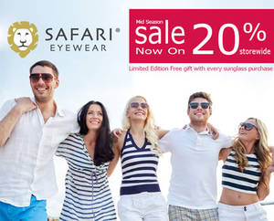 Featured image for (EXPIRED) Safari Eyewear Mid Season Storewide 20% Sale 3 Jun – 26 Jul 2015