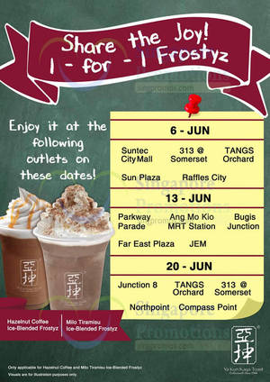 Featured image for (EXPIRED) Ya Kun Kaya Toast 1 for 1 Frostyz @ Selected Outlets (Saturdays) 6 – 20 Jun 2015