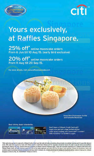 Featured image for (EXPIRED) Raffles Singapore 20% to 25% Off Mooncakes For Citibank Cardmembers 6 Jun – 20 Sep 2015