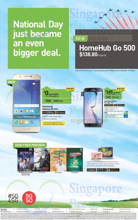 138.80 HomeHub Go 500, Samsung Galaxy A8, S6 Edge, SG50 Free Preview