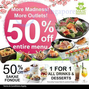 Featured image for (EXPIRED) Sakae Sushi 50% Off Entire Menu @ Parkway Parade (Weekdays 11.30am to 2.30pm) From 31 Aug 2015
