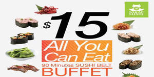 Featured image for (EXPIRED) Sakae Sushi $15 All-You-Can-Eat Buffet (Weekdays 3pm to 6pm) @ 4 Outlets 31 Aug 2015