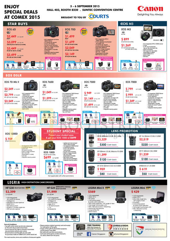 Canon Digital Cameras DSLR Lens Camcorder, EOS 6D, 70D, M3, 7D MK II, 760D, 750D, 700D, 1200D, 100D, HF G30, G25, Legria Mini X, Mini