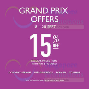 Featured image for (EXPIRED) Dorothy Perkins, Miss Selfridge, Topshop, Topman 15% Off Promo 19 – 20 Sep 2015