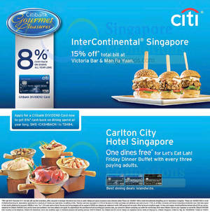 Featured image for InterContinental & Carlton City Hotel Dining Discounts For Citibank Cardmembers 18 Oct 2015