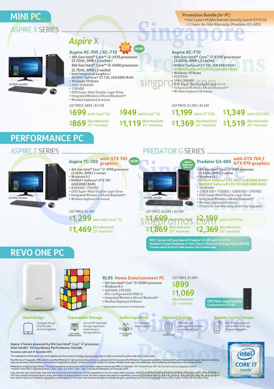 Desktop PCs, Mini PCs, Home Entertainment PC, XC-705, XC-710, TC-705, G3-605, RL85