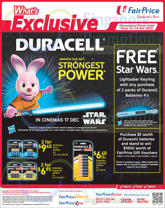Duracell Batteries AA, AAA, Free Star Wars Lightsaber Keyring