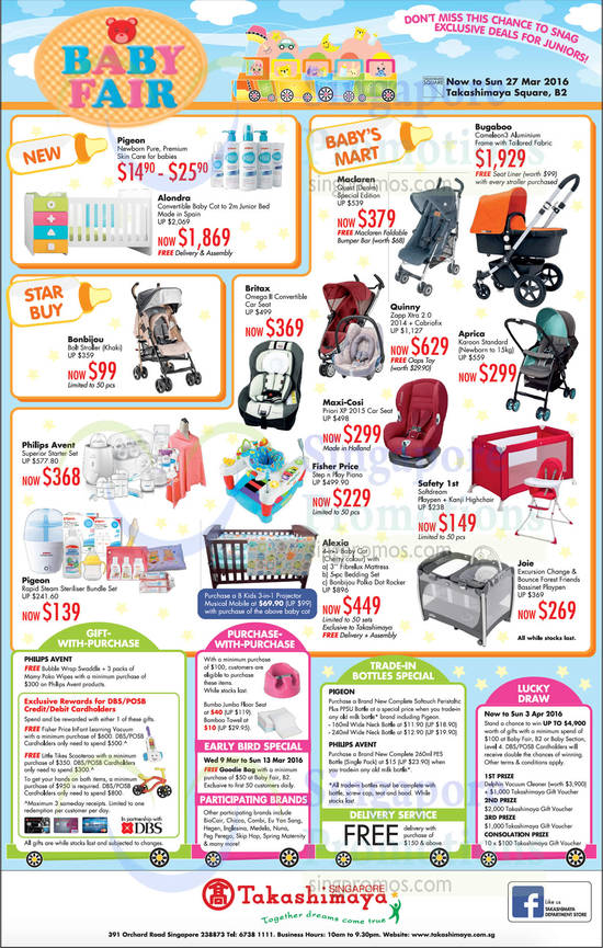 9 Mar Highlights, Trade-In, Lucky Draw, Philips Avent, Pigeon, Alondra, Bugaboo, Maclaren, Quinny, Fisher-Price