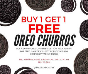 Featured image for (EXPIRED) Bakes & Crafts 1-for-1 Oreo Churros @ Jurong East MRT 3 Mar 2016