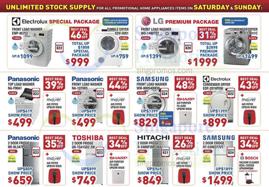 Washers, Fridges, Electrolux, LG, Panasonic, Samsung, Hitachi