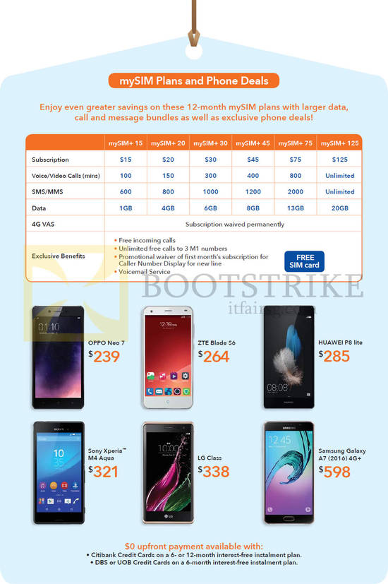 mySIM Plans, Phone Deals, my SIM Plus, Oppo Neo 7, ZTE Blade S6, Huawei P8 Lite, Sony Xperia M4 Aqua, LG Class, Samsung Galaxy A7