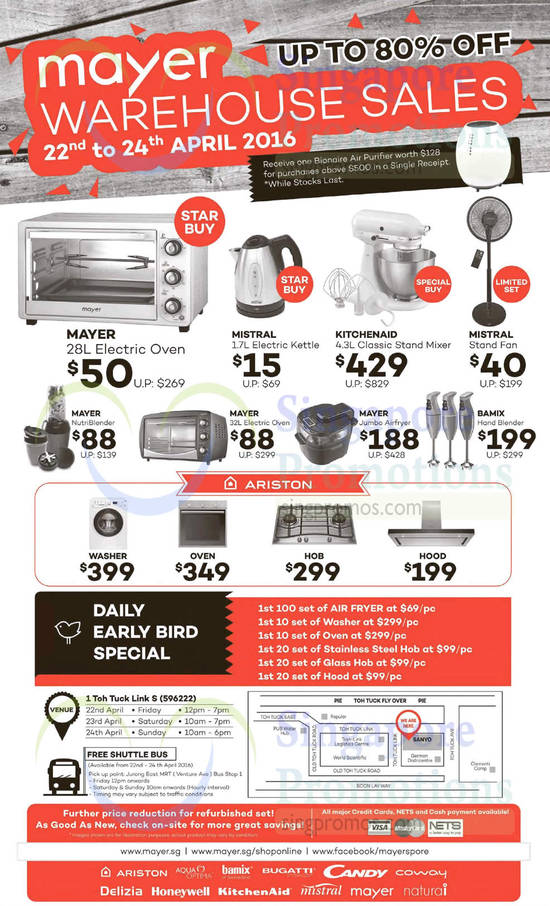 22 Apr Oven, Kettles, Ariston, Mayer, Early Bird Specials, Shuttle Bus