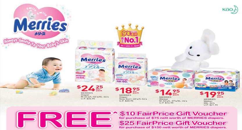 Featured image for Merries Free $10 to $25 Fairprice Vouchers Promo from 15 - 30 Apr 2016