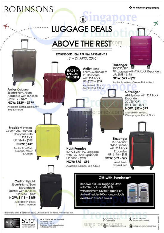 Robinsons Luggage Deals 17 Apr 2016