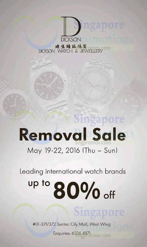 Featured image for (EXPIRED) Dickson Watch & Jewellery Removal Sale at Suntec from 19 – 22 May 2016