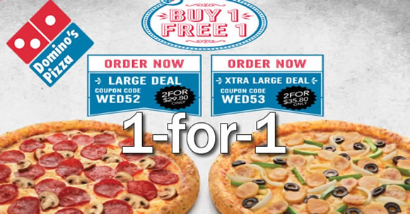 Featured image for Domino's Pizza 1-for-1 Pizzas Coupon Codes from 16 - 20 May 2016