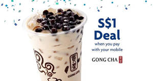 Featured image for (EXPIRED) Enjoy $1 drinks (worth $3) at 57 Gong Cha outlets when you pay using UOB mobile payments from 5 – 9 Dec 2016