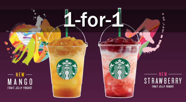 Featured image for Starbucks: 1-for-1 Mango or Strawberry Fruit Jelly Yogurt Frappuccino for Rewards Members from 17 Aug 2016