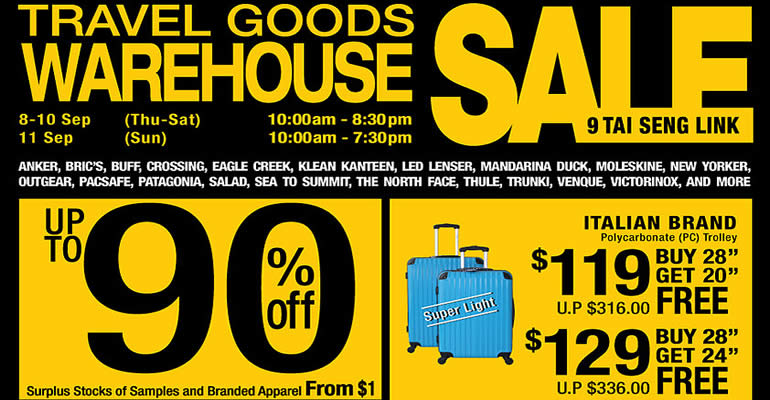 Featured image for Famous Tai Seng Warehouse Sale: Up to 90% Off Travel Goods, Prices from $1 & More from 8 - 11 Sep 2016