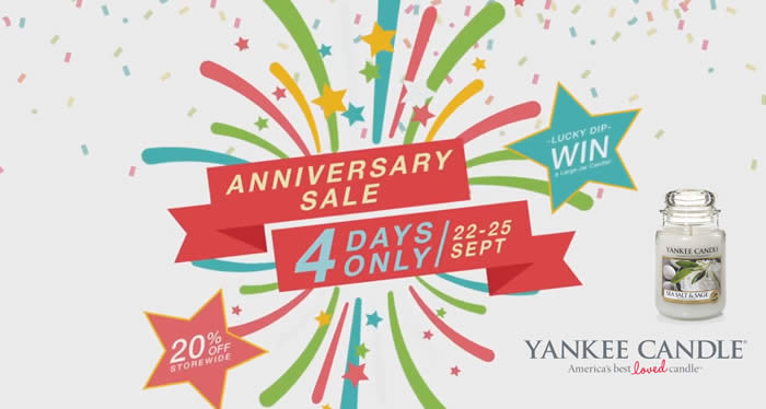 Featured image for Yankee Candle: 20% Off Storewide Anniversary Sale from 22 - 25 Sep 2016