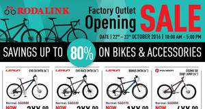 Featured image for (EXPIRED) Rodalink Bicycle Store Opening Sale w/ Up to 80% Off from 22 – 23 Oct 2016