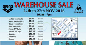 Featured image for (EXPIRED) Arena’s & Le Coq Sportif’s warehouse sale – Prices start from $7.90 onwards from 24 – 27 Nov 2016