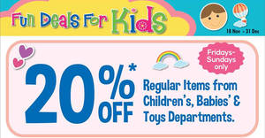 Featured image for (EXPIRED) BHG offers 20% off children’s, babies’ & toys reg-priced items (Fri-Sun) from 18 Nov – 31 Dec 2016