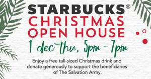 Featured image for Starbucks Christmas Open House returns; Enjoy a free tall-sized Christmas beverage from 5pm to 7pm on 1 Dec 2016