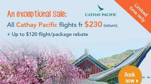 Featured image for Zuji FLASH sale to all Cathay Pacific destinations featuring fares fr $230 return at Zuji from 30 Nov – 6 Dec 2016