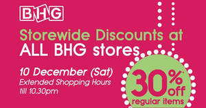 Featured image for (EXPIRED) BHG offers 30% off regular-priced items one-day promo with NETS cards on 10 Dec 2016