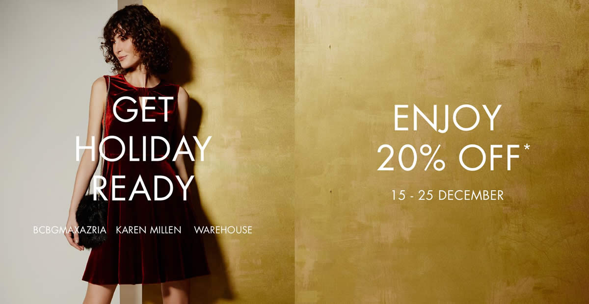 Featured image for Enjoy 20% off at Warehouse, Karen Millen and BCBGMAXAZRIA from 15 - 25 Dec 2016