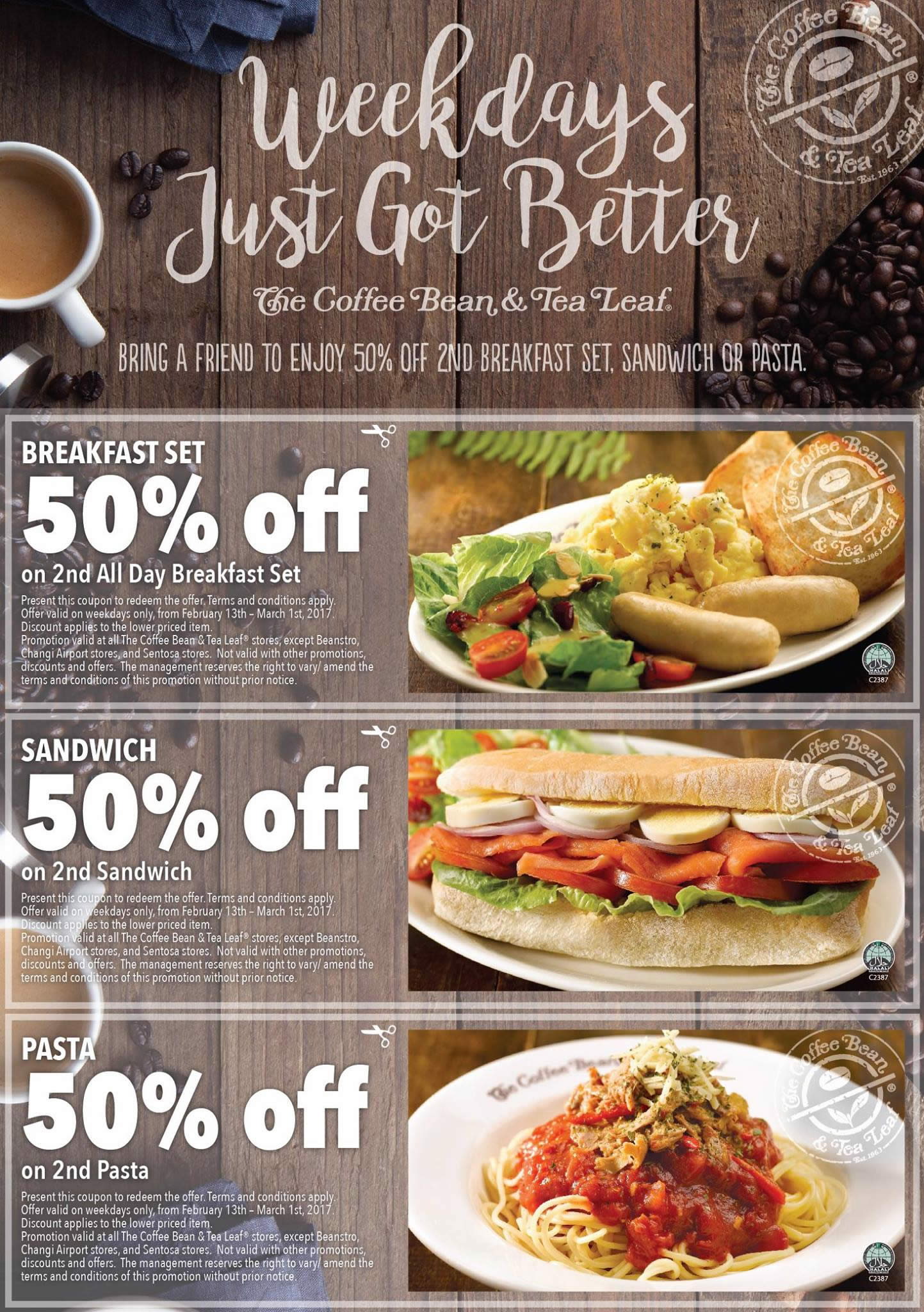 Coffee Bean & Tea Leaf coupon deals Save 50 off the second breakfast