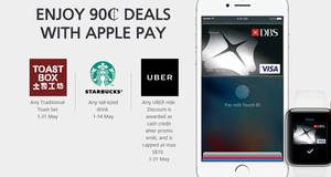 Featured image for (EXPIRED) (Fully Redeemed!) Enjoy 90¢ deals at Starbucks, Uber & Toast Box with DBS/POSB Apple Pay payments till up to 31 May 2017