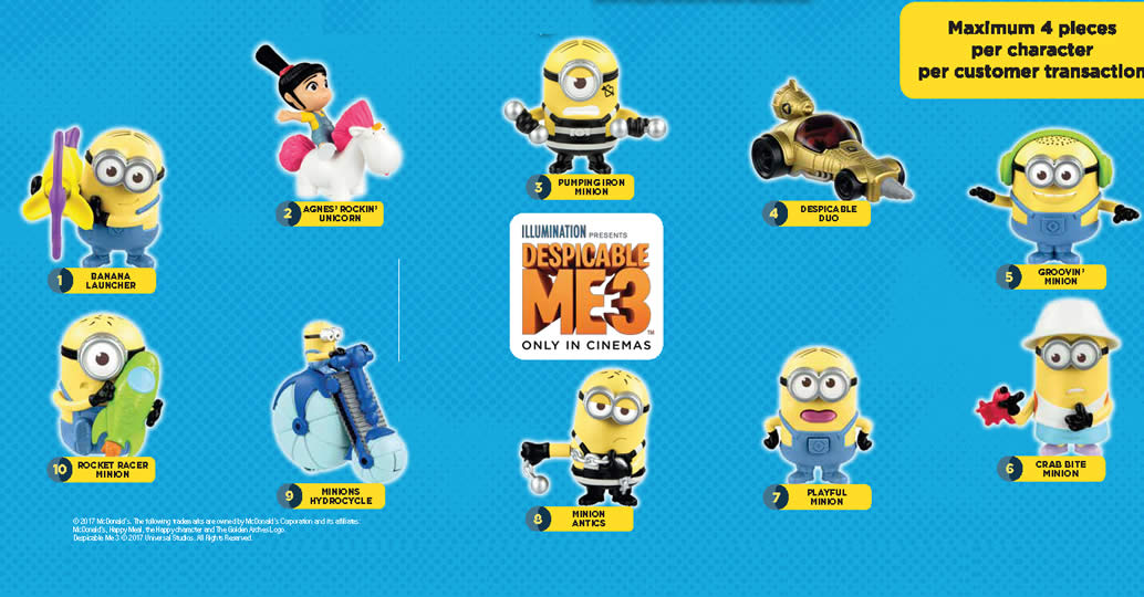 Featured image for McDonald's: Free Despicable Me 3 toy with every Happy Meal purchase! Valid from 1 Jun - 5 Jul 2017