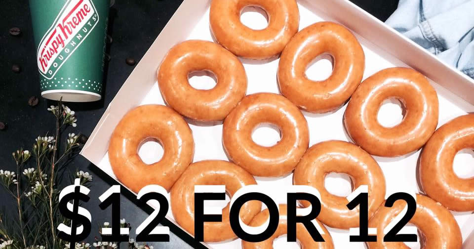 Featured image for Krispy Kreme: 12 doughnuts for $12 (U.P. $31.20) one-day promo at two outlets on Sunday, 1 July 2018
