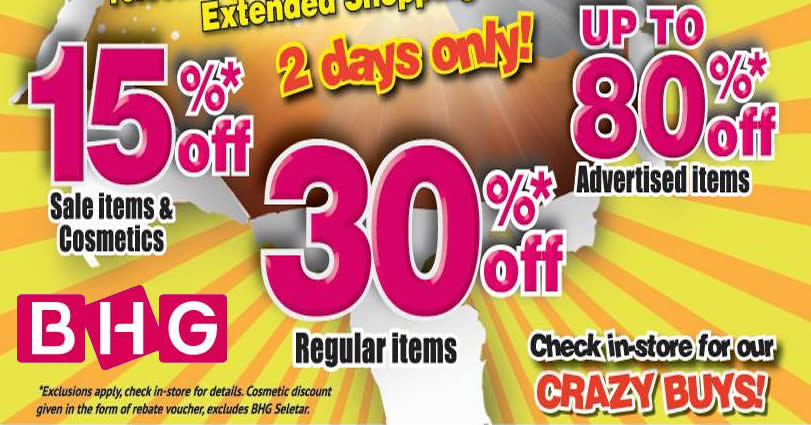 Featured image for BHG: 15% to 80% OFF Crazy Bazaar sale at selected outlets! From 11 - 12 Nov 2017