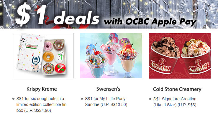 Featured image for OCBC: $1 deals at BreadTalk, Swensen's, Krispy Kreme & more with Apple Pay! Ends 24 Dec 2017