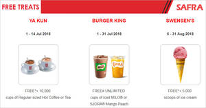 Featured image for (EXPIRED) FREE treats at Ya Kun, Burger King & Swensen’s for SAFRA cardholders! From 1 Jul till up to 31 Aug 2018