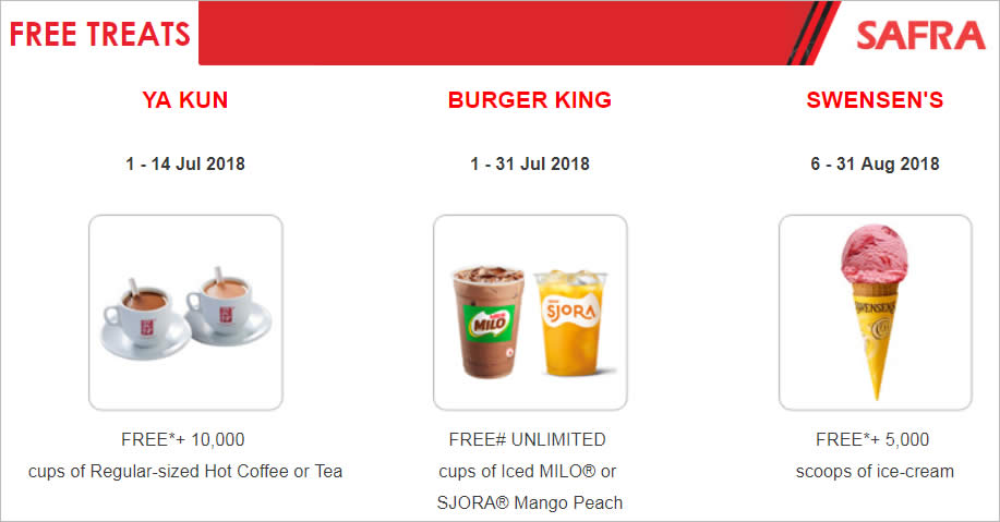 Featured image for FREE treats at Ya Kun, Burger King & Swensen's for SAFRA cardholders! From 1 Jul till up to 31 Aug 2018
