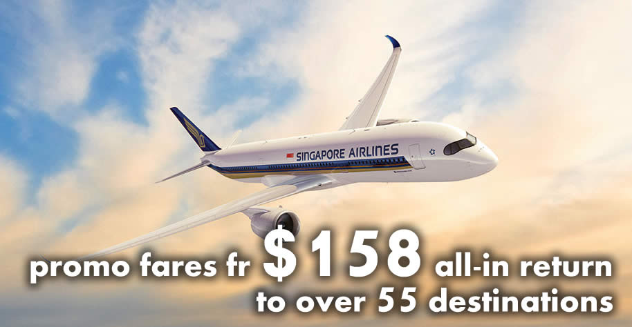 Featured image for Singapore Airlines releases NEW early bird & two-to-go fares fr $158 all-in return to over 55 destinations! Book by 13 Jul 2018