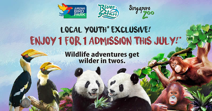 Featured image for Youths enjoy 1-for-1 admission to Jurong Bird Park, River Safari and Singapore Zoo this July!