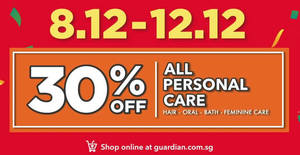 Featured image for (EXPIRED) Guardian is offering 30% off ALL personal care (hair, oral, bath, feminine care) products till 12 Dec 2018