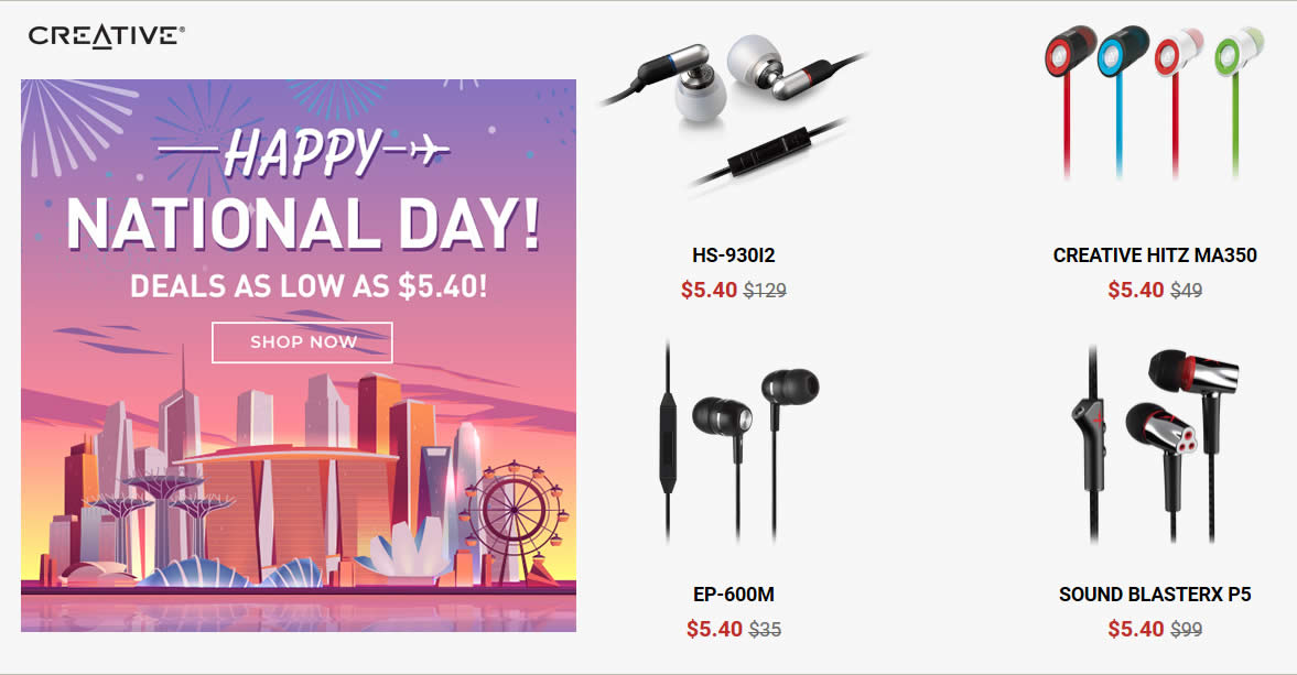 Featured image for Creative e-store is offering National Day deals as low as $5.40 (U.P. up to $129) till 12 August 2019