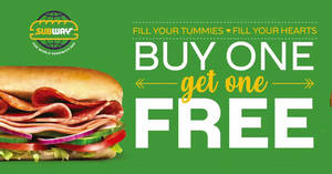 Featured image for (EXPIRED) Subway: Buy-1-get-1 FREE sub promo at Raffles Hospital outlet on 30 Dec 2020