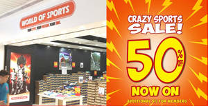 Featured image for World of Sports is having a 50% off crazy sale at 3 outlets (From 17 Jan 2020)